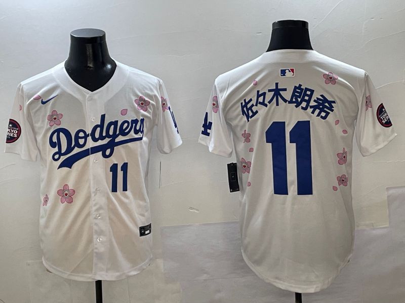 Men Los Angeles Dodgers #11 R.Sasaki White Sakura Edition 2025 Nike MLB Jersey style 2->los angeles dodgers->MLB Jersey